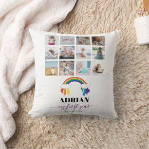 Colourful Rainbow Baby First Year Photo Collage  Cushion