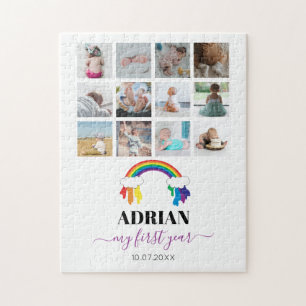 Colourful Rainbow Baby First Year Photo Collage Jigsaw Puzzle