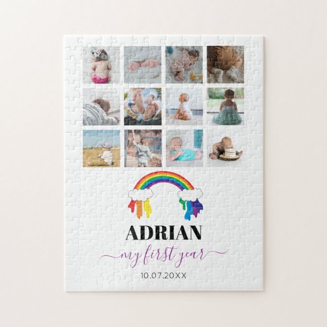 Colourful Rainbow Baby First Year Photo Collage Jigsaw Puzzle (Vertical)