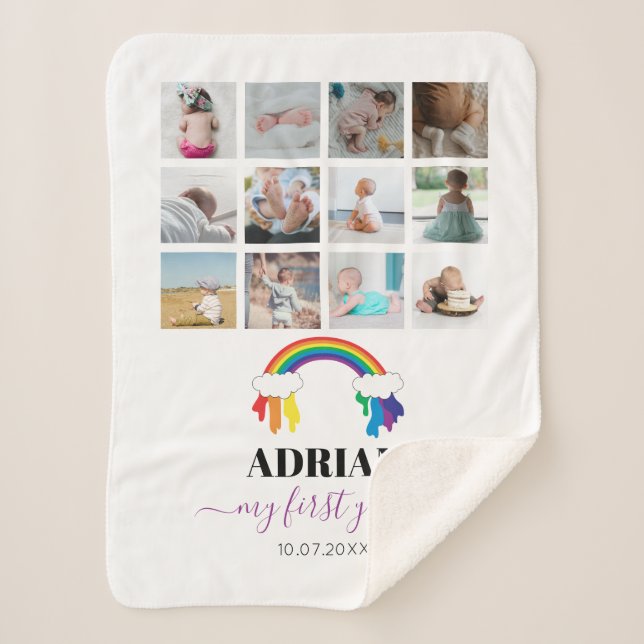 Colourful Rainbow Baby First Year Photo Collage Sherpa Blanket (Front)