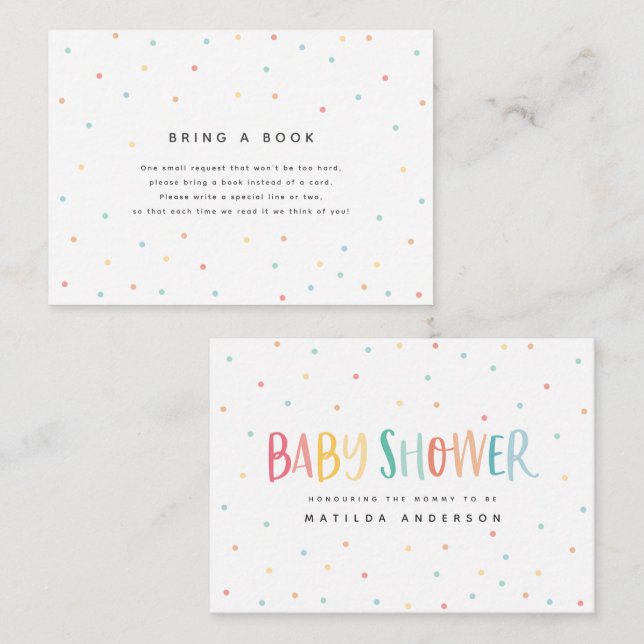 colourful rainbow baby shower bring a book c card (Front/Back)