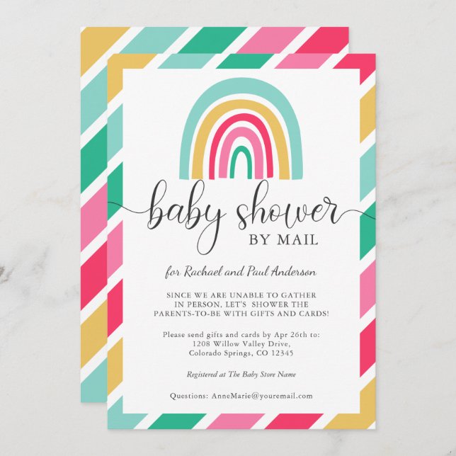 Colourful Rainbow Baby Shower By Mail Invitation (Front/Back)