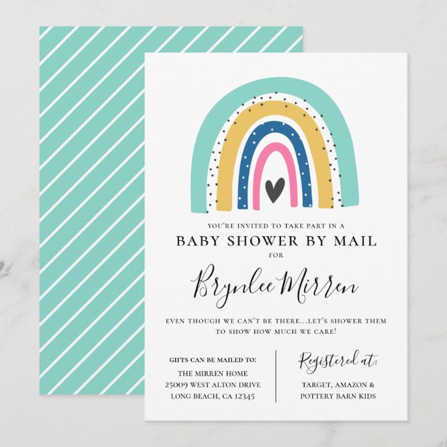 Colourful Rainbow Baby Shower By Mail Invitation (Front/Back)