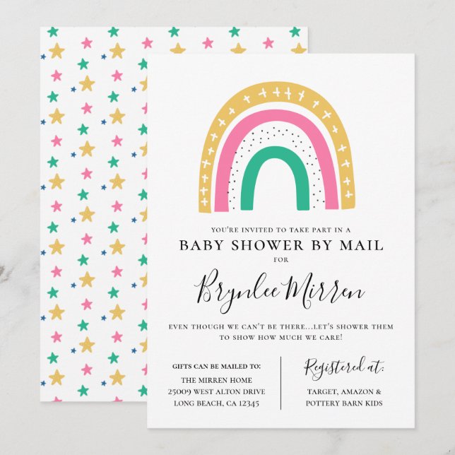 Colourful Rainbow Baby Shower By Mail Invitation (Front/Back)
