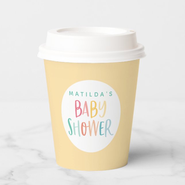 Colourful rainbow baby shower party paper cups (Front)