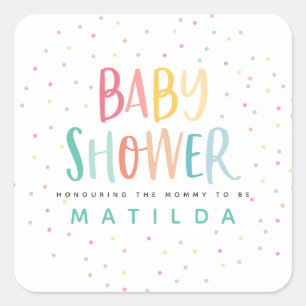 Colourful rainbow baby shower party square sticker