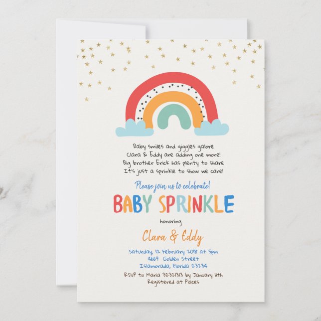 Colourful Rainbow Baby Sprinkle Invitation (Front)