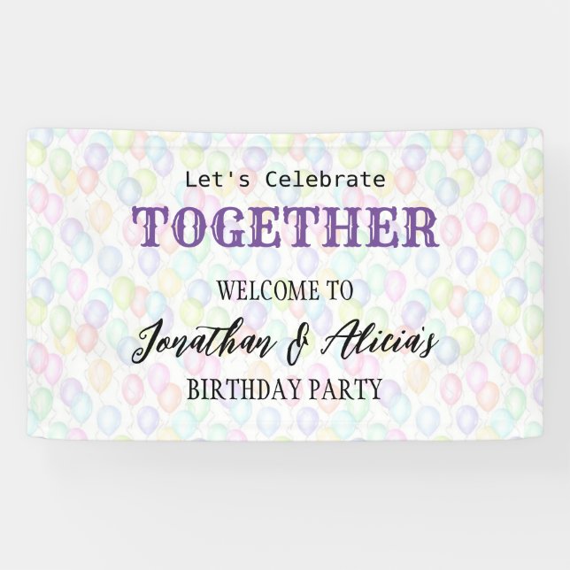 Colourful Rainbow Balloon Joint Birthday Party Banner (Horizontal)