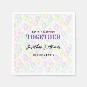 Colourful Rainbow Balloon Joint Birthday Party  Napkin
