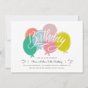 Colourful rainbow balloons birthday party invite