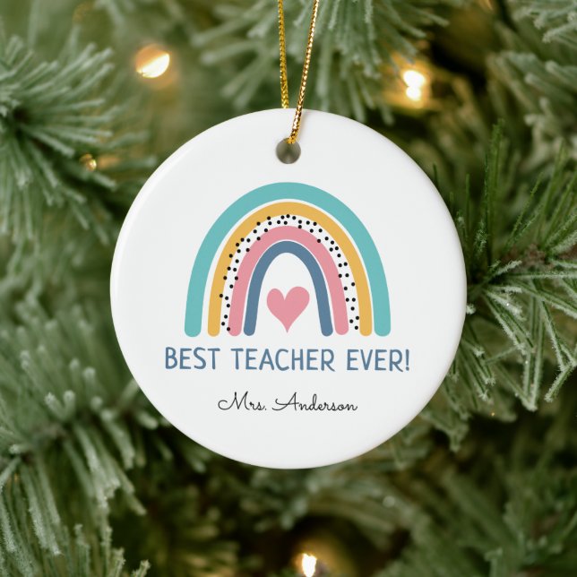 Colourful Rainbow Best Teacher Ever Ceramic Tree Decoration (Tree)