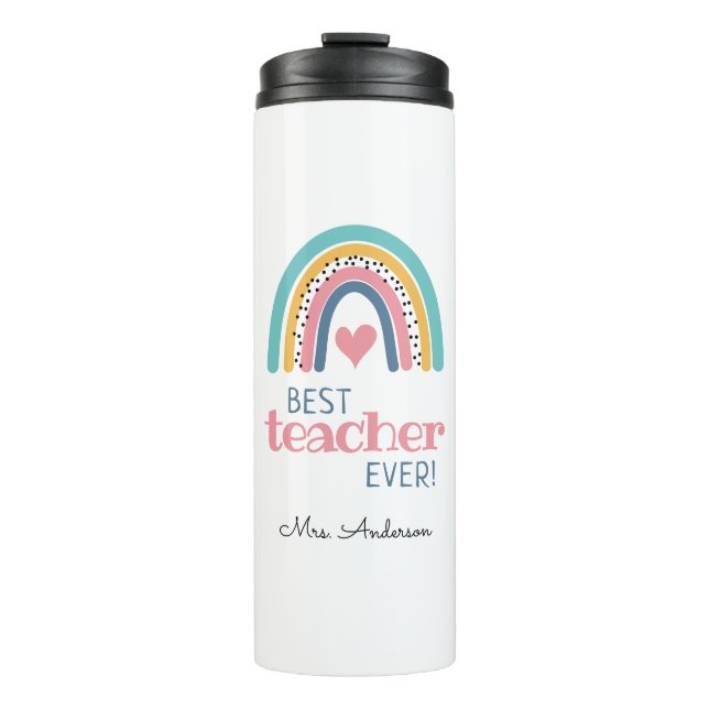 Colourful Rainbow Best Teacher Ever Tote Bag Thermal Tumbler (Front)