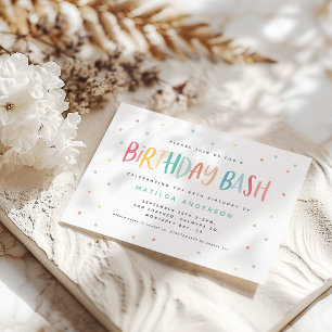 Colourful rainbow birthday bash polka dots invite