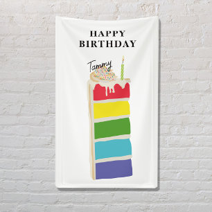 Colourful Rainbow Birthday Cake Birthday Party Banner