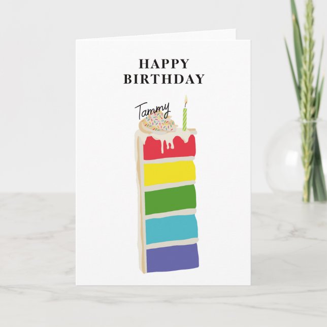Colourful Rainbow Birthday Cake Birthday Party Thank You Card (Front)