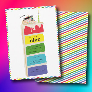 Colourful Rainbow Birthday Cake Kids Birthday Part Invitation