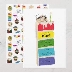Colourful Rainbow Birthday Cake Kids Birthday Part Invitation
