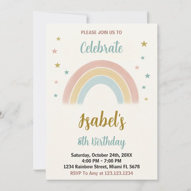 Colourful Rainbow Birthday Invitation (Front)