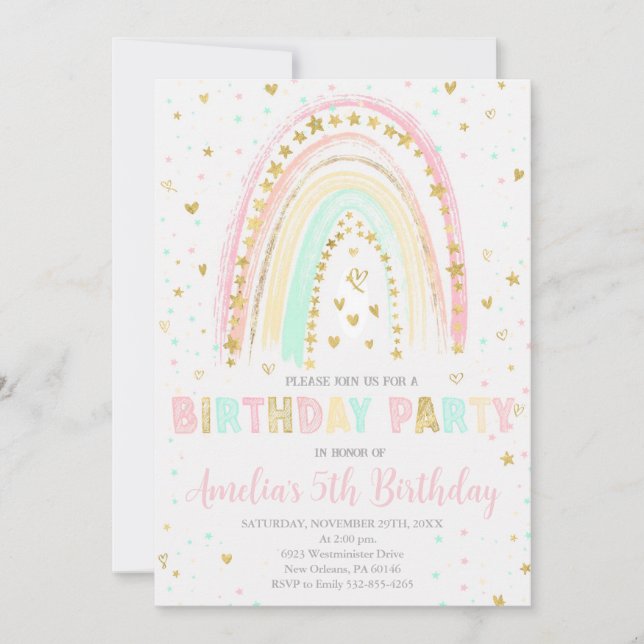 Colourful Rainbow Birthday Invite, Rainbow Invitation (Front)