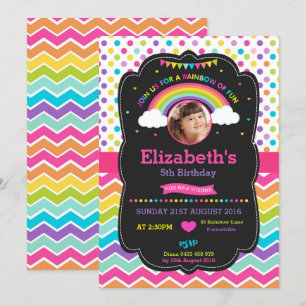 Colourful Rainbow Birthday Party Girl Photo Invitation