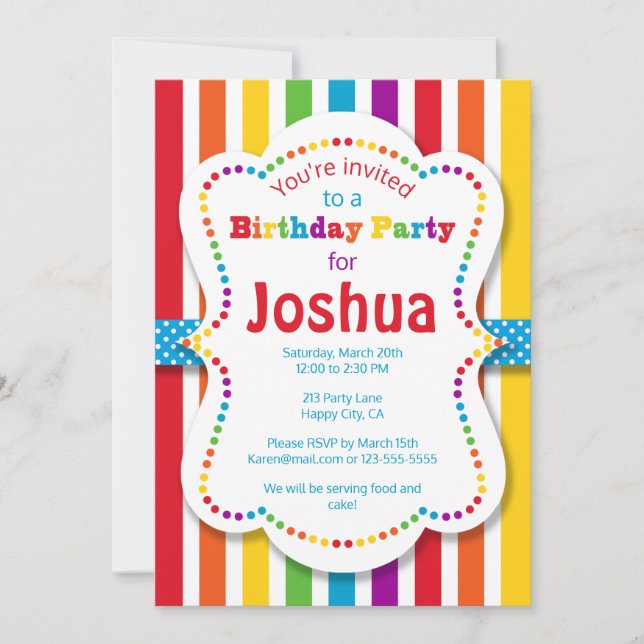 Colourful Rainbow Birthday Party Invitation (Front)