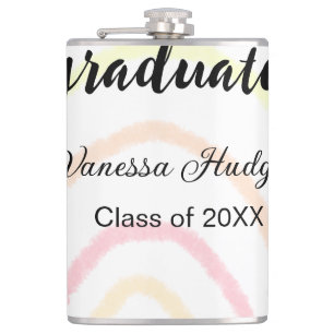 Colourful rainbow boho graduation add name year hip flask