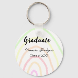 Colourful rainbow boho graduation add name year key ring