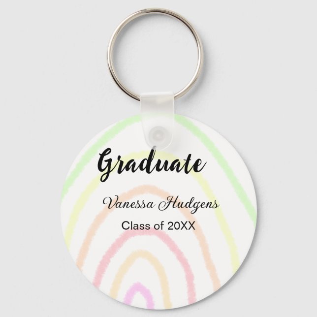 Colourful rainbow boho graduation add name year  key ring (Front)