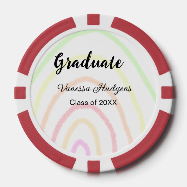 Colourful rainbow boho graduation add name year  poker chips (Front)