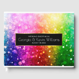 Colourful Rainbow Bokeh Glitter pattern Guest Book