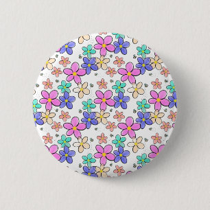 colourful rainbow bright flowers bumble bees flora 6 cm round badge
