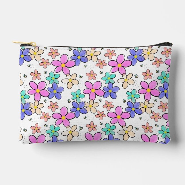 colourful rainbow bright flowers bumble bees flora accessory pouch (Front)