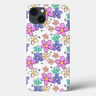 colourful rainbow bright flowers bumble bees flora iPhone 13 case