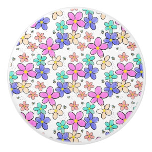 colourful rainbow bright flowers bumble bees flora ceramic knob
