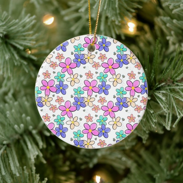 colourful rainbow bright flowers bumble bees flora ceramic tree decoration (Tree)