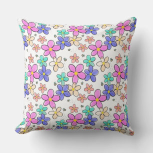colourful rainbow bright flowers bumble bees flora cushion