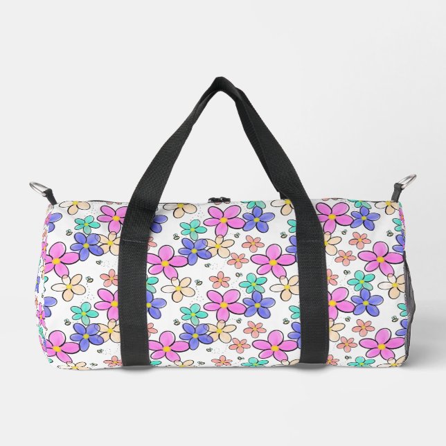 colourful rainbow bright flowers bumble bees flora duffle bag (Front)