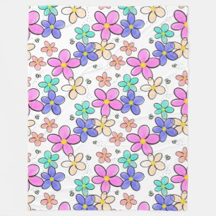 colourful rainbow bright flowers bumble bees flora fleece blanket