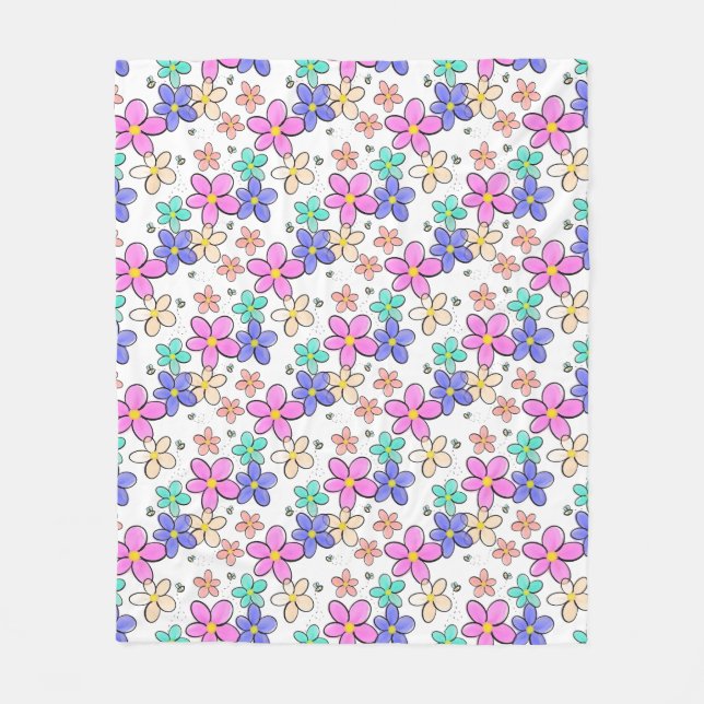 colourful rainbow bright flowers bumble bees flora fleece blanket (Front)