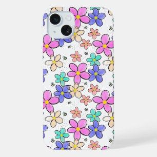 colourful rainbow bright flowers bumble bees flora iPhone 15 plus case