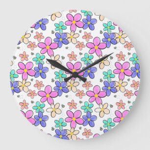 colourful rainbow bright flowers bumble bees flora large clock