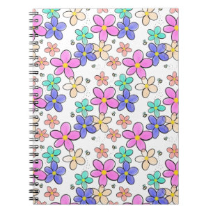 colourful rainbow bright flowers bumble bees flora notebook