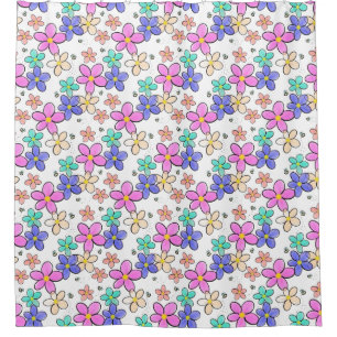 colourful rainbow bright flowers bumble bees flora shower curtain
