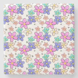 colourful rainbow bright flowers bumble bees flora stone coaster