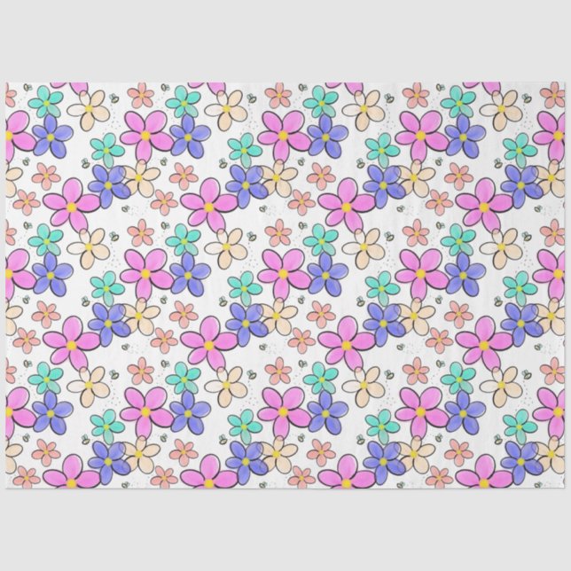 colourful rainbow bright flowers bumble bees flora tissue paper (Front)