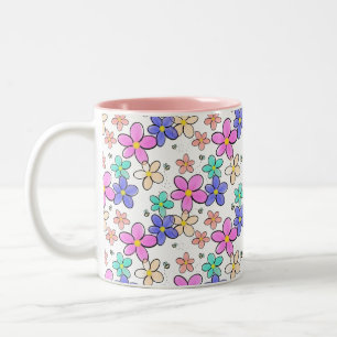 colourful rainbow bright flowers bumble bees flora Two-Tone coffee mug