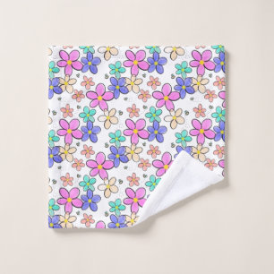 colourful rainbow bright flowers bumble bees flora wash cloth