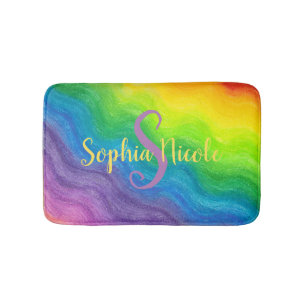 Colourful Rainbow Bright Ombre Girly Personalised Bath Mat