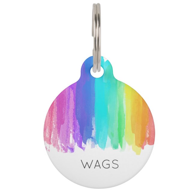 Colourful Rainbow Brushstrokes Art Pet Name Phone  Tag (Front)