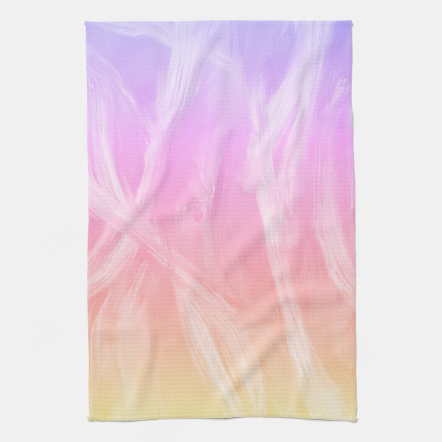 Colourful Rainbow Brushstrokes Pink Abstract Art Tea Towel (Vertical)